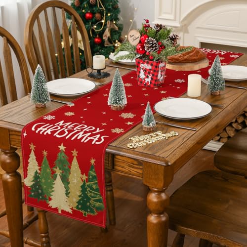 Siilues Christmas Tree Table Runner 13'' x 72'' Snowflakes & Trees Holiday Decor