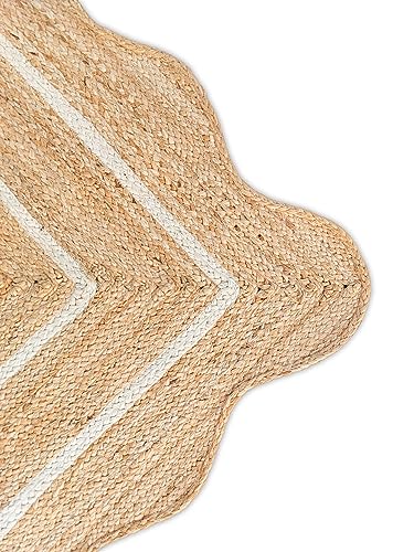 Off White 2x6 Jute Scalloped Boho Rug - Handmade Natural Fiber Runner