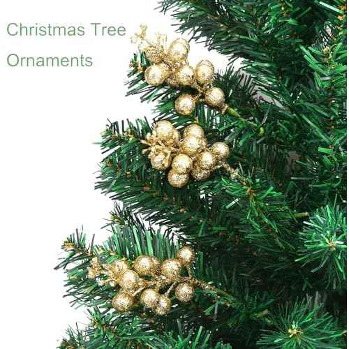 DIYASY Glitter Gold Berry Stems,20 Pcs 7.8 Inch Artificial Christmas Tree Picks Decoration and Christmas Tree Filler Ornaments,DIY Xmas Wreath, Holiday and Home D?cor