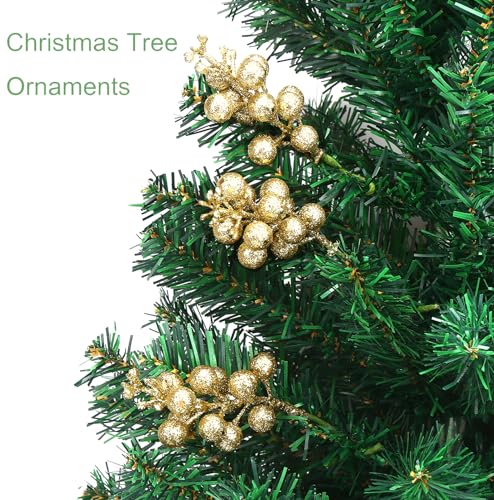 DIYASY Gold Glitter Berry Stems - 20 Pcs Artificial Christmas Tree Picks & Wreath Decor