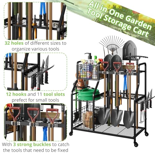keomaisyto Garden Tool Organizer with Heavy Duty Wheels, 36.2 x 16.5 x 37 in