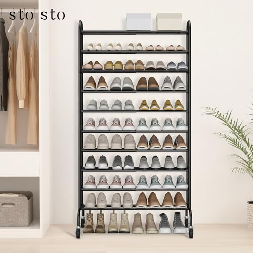 STO Expandable Shoe Rack, 10-Tier Metal Tall Rack for Garage, Up to