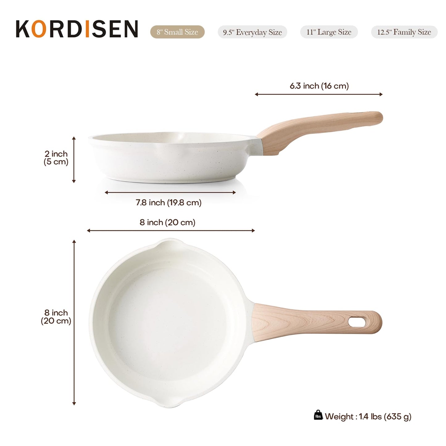 Kordisen Ceramic Non Stick Frying Pans Skillet, 8 Inch Ceramic Small Egg Pan Nonstick for Cooking Non Toxic, Healthy Induction Cookware, Heat Resistant Handle, PFOA & PFAS Free