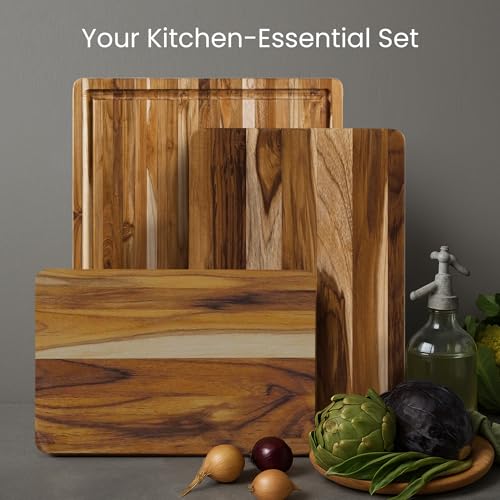 Teakhaus Essential Trio Teak Cutting Board Set - Small, Medium & Large