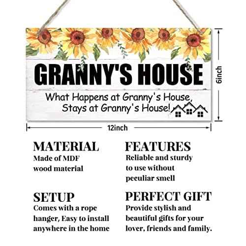 Vintage Granny's House Sign, 'What Happens...', Hanging Wood Wall Art, Gift for Grandma, 12x6 in