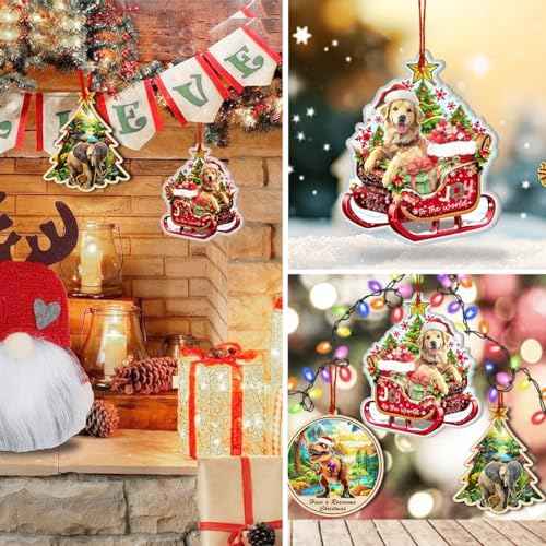 Golden Retriever Christmas Ornament for Golden Retriever Lovers - Christmas Decor 2024 for Golden Retriever Lovers - Golden Dog Aluminum Ornaments (NOT 3D) for Christmas Tree