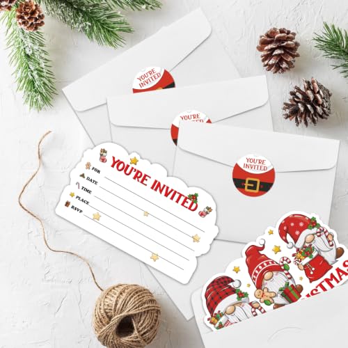 Gnome Christmas Invitation Set – 15 Invites with Envelopes & Stickers