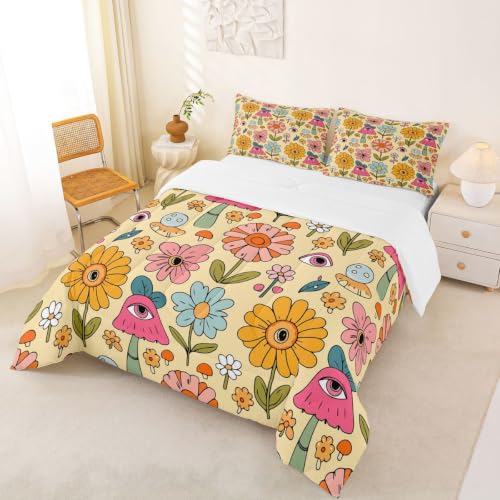 Castle Fairy 70s Retro Floral Bedding Comforters King Size,Hippie