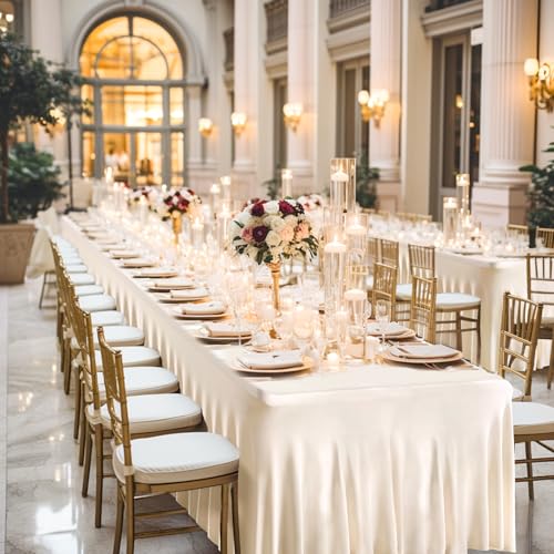 Party Talk Ivory 6ft Spandex Table Cover with Skirt - 6 Pack, Wrinkle-Resistant