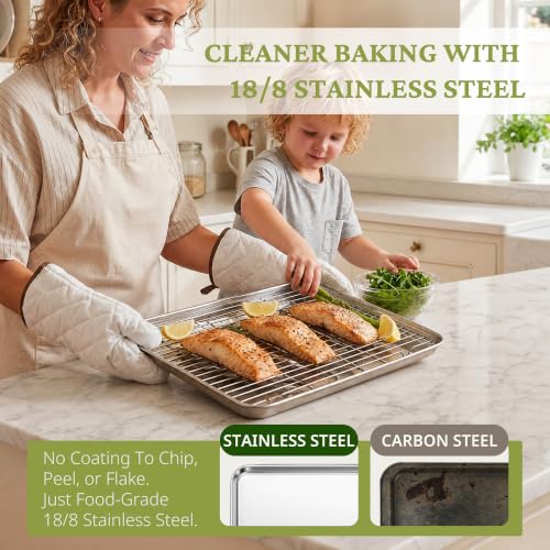 3-Piece Stainless Steel Baking Sheet Set with Racks & Mats - 16x12, 12x10, 9x7 Inches