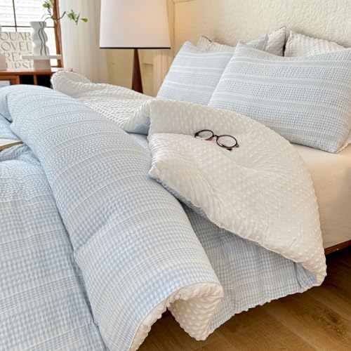 tohrisa Queen Size Boho Comforter Set Sky Blue 3 Pieces All-Season Bedding