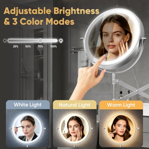 FASCINATE 8-inch Chrome Rechargeable Wall-Mounted Double-Sided Makeup Mirror with Magnification