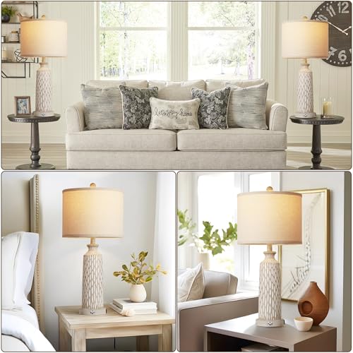 Farmhouse 26-Inch Set of 2 Off-White Lamps with USB Charging, Touch Dimmable