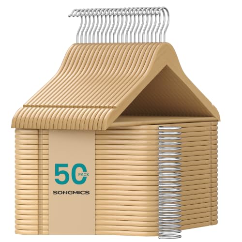 50 Pack Wooden Clothes Hangers - Space Saving Natural Birch Slim Wardrobe Organizer