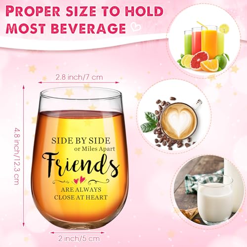 Suttmin 4 Pack 17oz Friendship Wine Glasses - Side by Side Variation | Stemless Gift Set