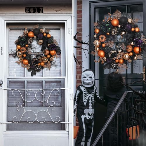 Valery Madelyn 18-Inch Halloween Wreath with Lights and Timer - Front Door Decor