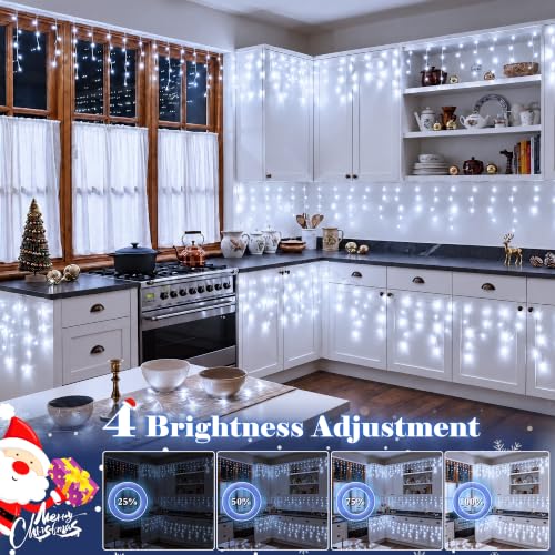 Guhope Outdoor 60FT Cool White Icicle Lights 720 LEDs for Christmas and Holiday Decor