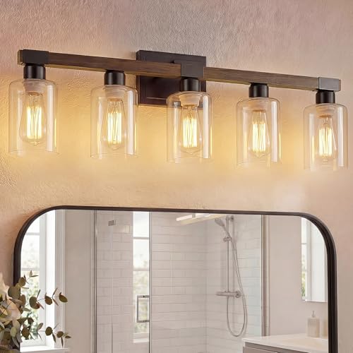 VOLISUN Farmhouse Wood 5-Light Bathroom Vanity Light Fixture, UL Certified