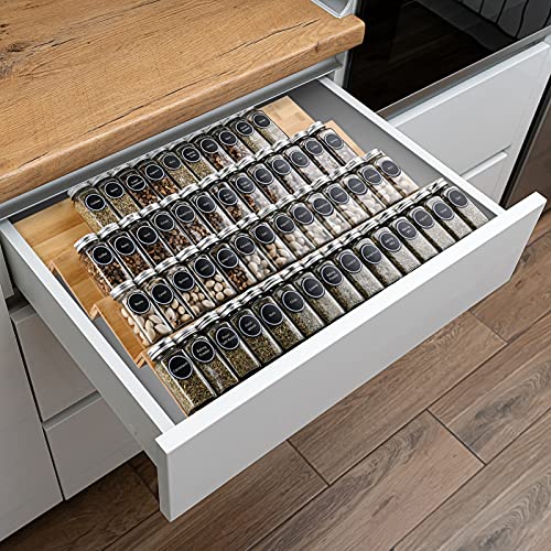 Mulush Bamboo Spice Rack Tray — 8-Piece Drawer Organizer for Kitchen Cabinets