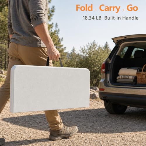 White 36-Inch Folding Table - Portable Square Plastic Event Table with Carrying Handle - Heavy Duty Indoor & Outdoor Use