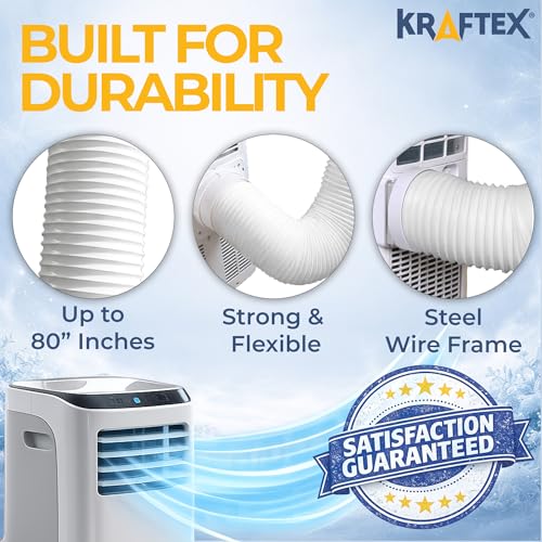 5.9-Inch Anti-Clockwise Portable Air Conditioner Exhaust Hose - White, 80-Inch Extendable