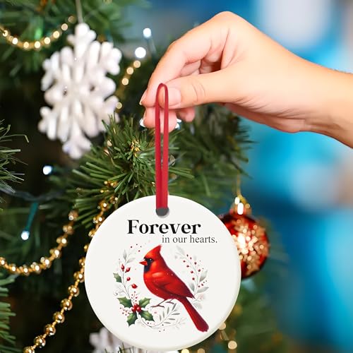 JazSwirl Cardinal Christmas Ornament - 3 Inch Red Ceramic Memorial Tree Decor