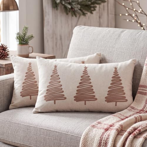 Oudain 2-Pack Farmhouse Christmas Throw Pillow Covers 12x20 Inches