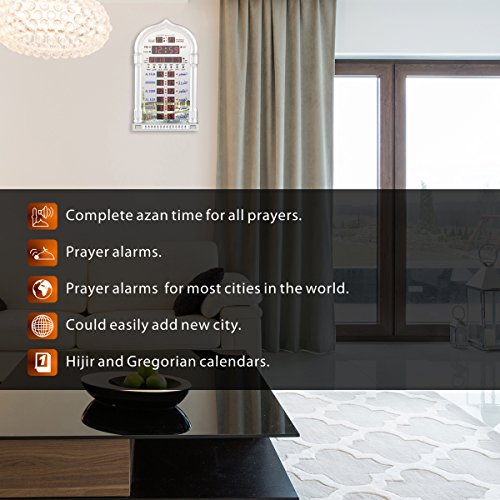 Azan Clock with 5 Prayer Alarms, LED Wall Clock for Mosque & Home HA-4008