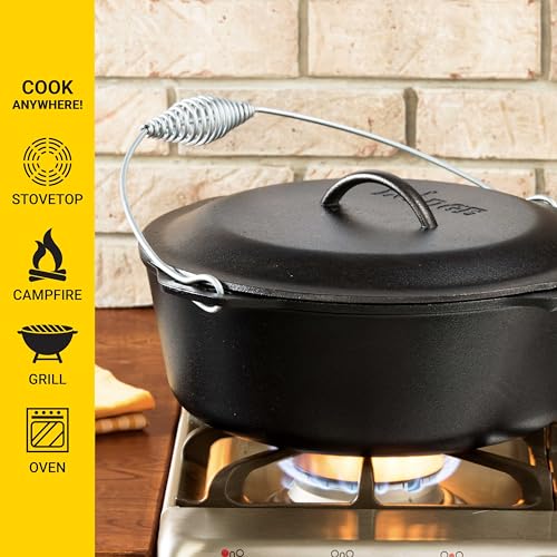 Pre-Seasoned Cast Iron Dutch Oven 9 Quart with Bail Handle - Outdoor & Kitchen Cooking