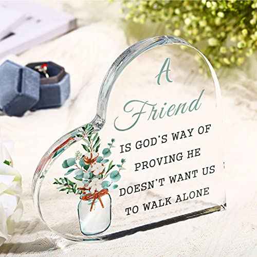 Yulejo Christmas Christian Gifts Birthday Friendship Gifts with Quotes a Friend Is God's Way of Proving He Doesn't Want Us to Walk Alone, 6 x 6 x 0.6 Inch(Heart Style)
