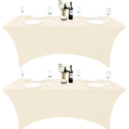 ZarzaaSik 6-Pack 4ft Spandex Table Covers for Rectangular Folding Tables - Wrinkle Resistant Stretch Tight Table Cloths - Ultimate Fitted Table Protector for Parties, Trade Shows, and Wedding