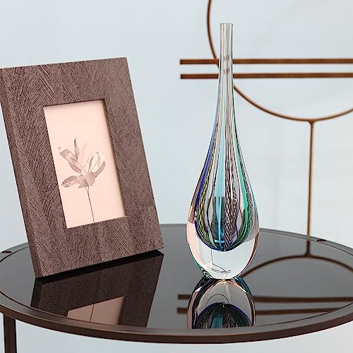 Cá d'Oro Murano Style Blue Hand Blown Art Glass Drop Vase - Boho Home Decor