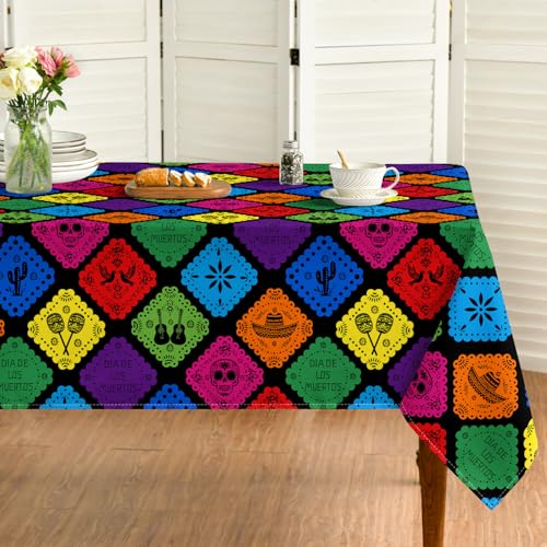Horaldaily 60×120 Inch Mexican Fiesta Tablecloth Rectangular Black Party Cover
