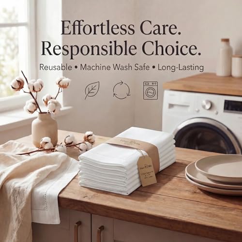 White Hemstitch Cloth Napkins Set of 12 - 20x20 Inches, 100% Cotton, Reusable & Hotel Quality