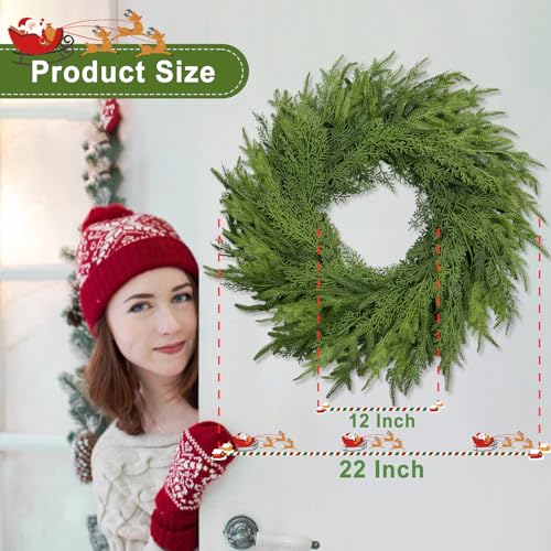 OZFHUA 26 Inch Green Christmas Wreath - Artificial Pine Door & Wall Decor