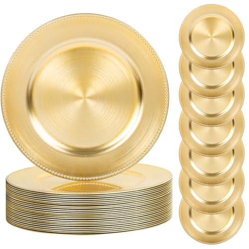 24Pcs Round Gold Charger Plates 13'' - Elegant Plastic Tableware for Weddings & Events