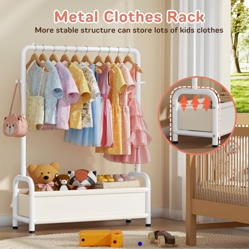 Kids Dress Up Rack - Black Classic Kids Clothing Organizer with Hooks & Storage Basket - 31.5W x 11.8D x 49.2H, Black