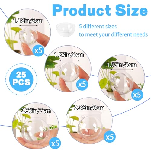 25 Set 50PCS Clear Plastic Fillable Ornaments,Transparent DIY Craft Ball,Clear DIY Christmas Ornament 5 Different Sizes for Wedding,Party,Home Decor