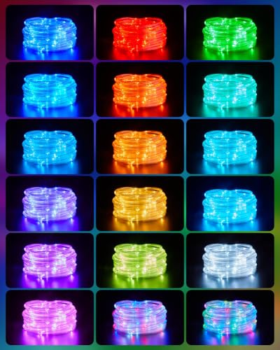 Minetom 66ft Connectable RGB Outdoor Rope Lights - 200 LED, 18 Colors, Remote Control