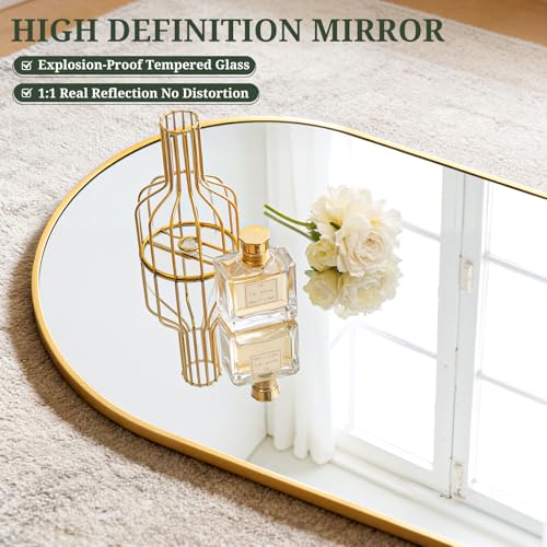 SageNest Matte Gold Full Length Arched Floor Mirror 64x21 with Stand