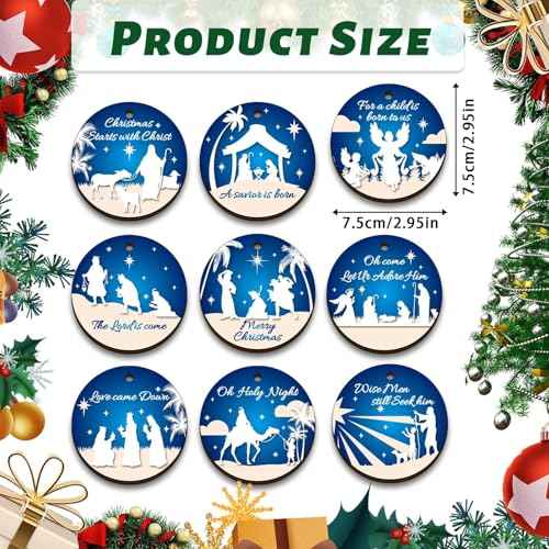 36 Pcs Nativity Scene Christmas Tree Ornaments Wooden Nativity Xmas Tree Hanging Decorations Christian Wooden Ornaments Nativity Scene Accessories for Home Holiday Decor (b)