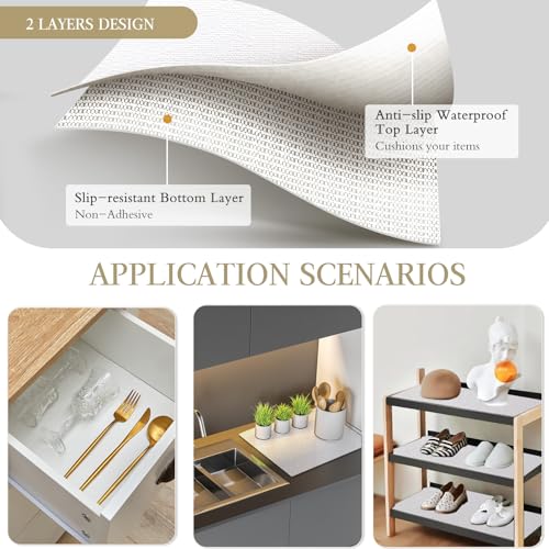 Beautysaid Non Slip White Shelf and Drawer Liner for Kitchen Cabinets - 23.6"W x 354"L