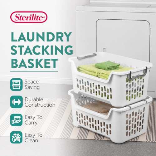 Sterilite 6-Pack Stacking Laundry Baskets - Plastic Clothes Hampers with Handles