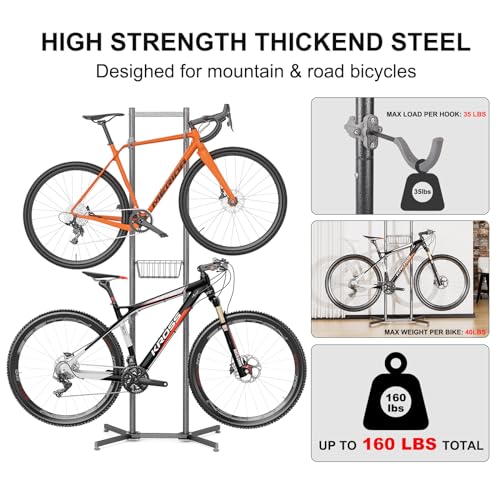 2-Bike Storage Rack with Basket - Indoor Garage & Apartment Bike Stand - CXWXC