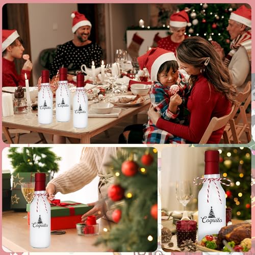 Sieral 12 Pcs Christmas Glass Coquito Wine Bottle with Lid 5 oz,