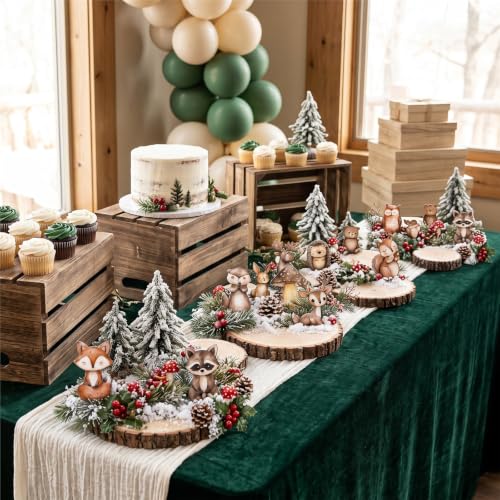 Woodland Animal Centerpiece Kit with Trees, Snow & Moss – 34 Pcs DIY Tables Decor