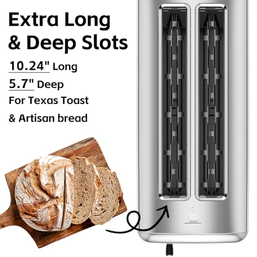 CUSIMAX Silver 4-Slice Long Slot Toaster for Sourdough and Artisan Bread