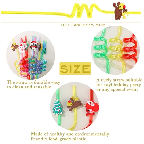 24Pieces Christmas Drinking Straws Party Favors for Kids, Reusable