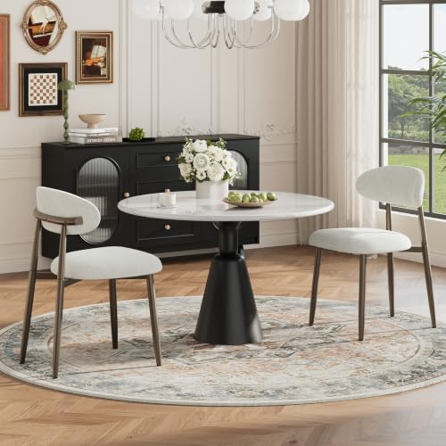 Beige Upholstered Dining Chairs Set of 2 - Modern Kitchen & Dining Room Seating with Curved Back & Bronze Metal Legs