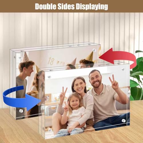 Egofine 5x7 Acrylic Picture Frames 6 Pack - Double-Sided Magnetic, Frameless, Free-Standing Desktop Display